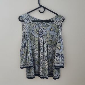 Max Edition Blue and Green Cold Shoulder Floral Blouse